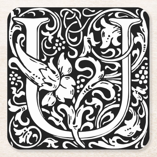 Letter U Medieval Monogram Art Nouveau Rechteckiger Pappuntersetzer (Vorderseite)