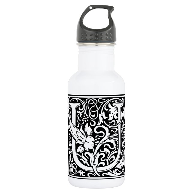 Letter U Medieval Monogram Art Nouveau Trinkflasche (Vorderseite)