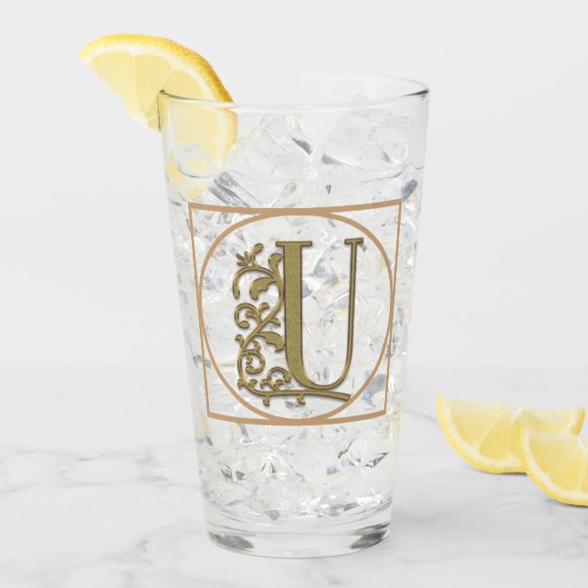 LETTER U MONOGRAM Schöne Hochzeit Neues Zuhause-Ge Glas (Vorderseite Ice)