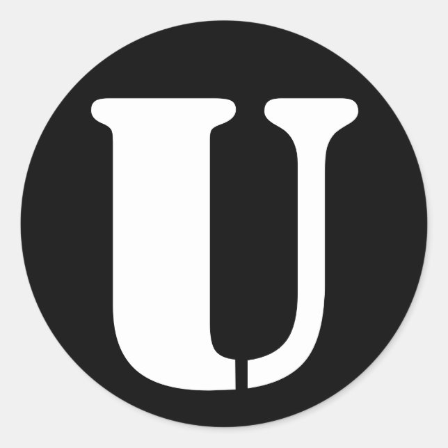 Letter U Stencil Alphabet von Janz Black Runder Aufkleber (Vorderseite)
