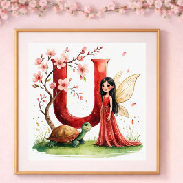 Letter U Turtle Fairy Poster - Alphabet Art