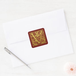 Letter V First Letter Imitats Gold Red Quadratischer Aufkleber