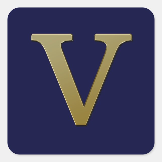 Letter V Gold Square Sticker (Vorderseite)