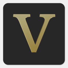Letter V Gold Square Sticker