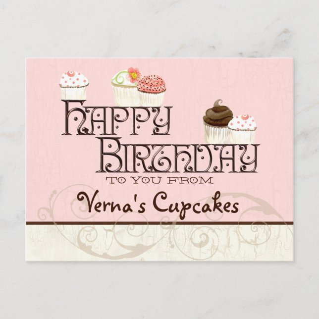 Letter V Happy Birthday Cupcake Business Postkarte (Vorderseite)