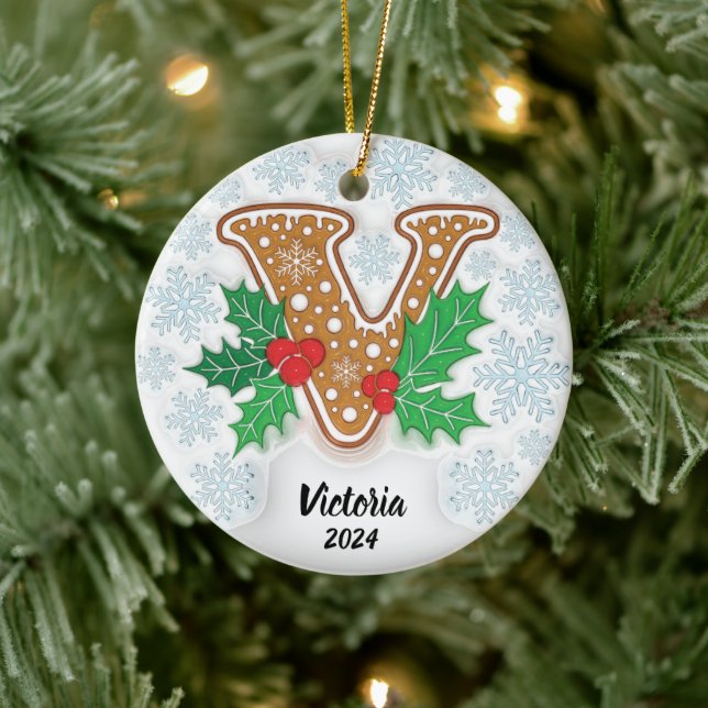Letter V Individuelle Name Monogram Christmas Keramik Ornament (Baum)