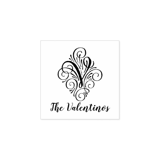 Letter V Initial Elegant Blüh Monogrammname Gummistempel (Prägung)