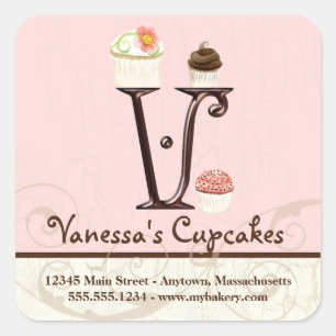 Letter V Monogram Cupcake Logo Business-Aufkleber Quadratischer Aufkleber