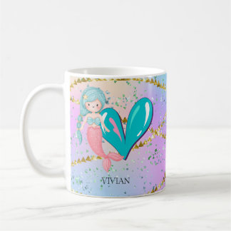 Letter V Monogram Watercolor Niedlich Mermaid Kind Kaffeetasse