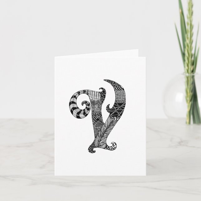 Letter V Monogramm in Schwarz und Weiß (Vorderseite)