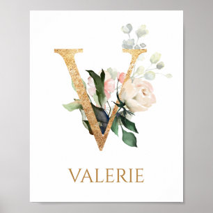 Letter V Monogramm Rose Kinderzimmer Poster