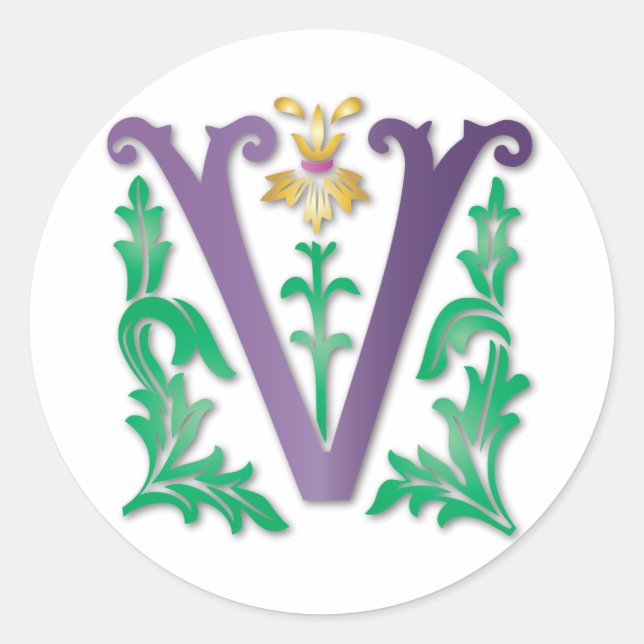 Letter V Monogramm Runder Aufkleber (Vorderseite)