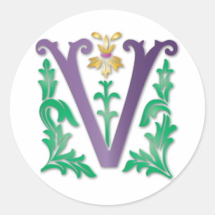 Letter V Monogramm Runder Aufkleber