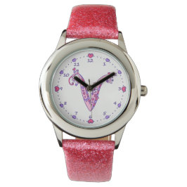 Letter V rosa Monogramm für personalisierte Mädche Armbanduhr