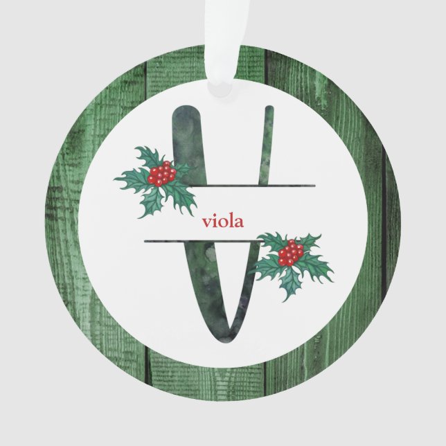 *~* Letter V Rustikales Weihnachtsfest FOTO Holz A Ornament (Vorderseite)