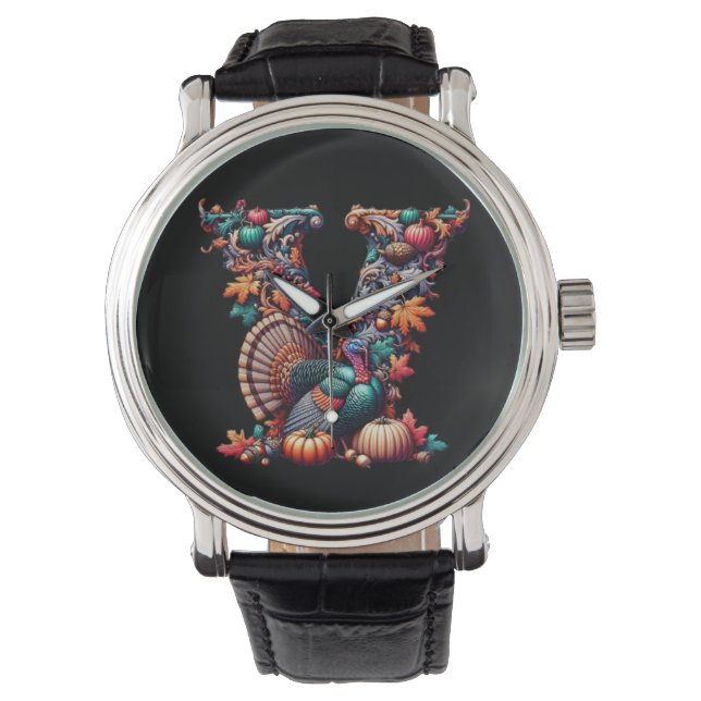 Letter V Thanksgiving turkey style gift  Armbanduhr (Vorderseite)