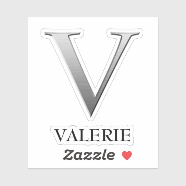 Letter V Two-Tone Silver Gray und Name Aufkleber (Blatt)