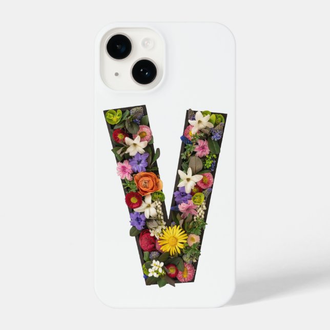 Letter V with Floral Wreath iPhone Case 14 Hülle (Rückseite)