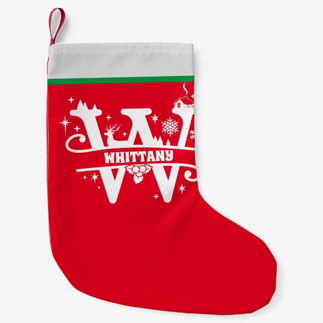 Letter W Christmas Monogram Initial Name Red White Kleiner Weihnachtsstrumpf (Vorderseite)