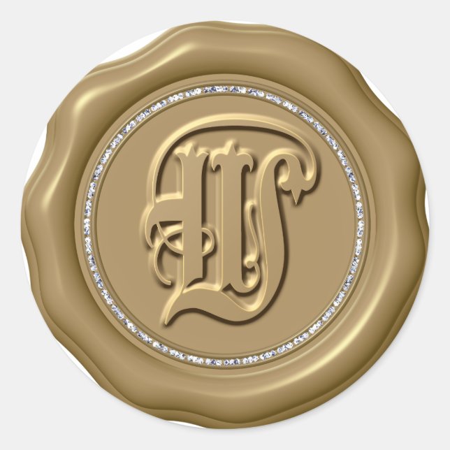 *~* Letter W Diamond Circle GOLD Wax Siegel Sticke Runder Aufkleber (Vorderseite)