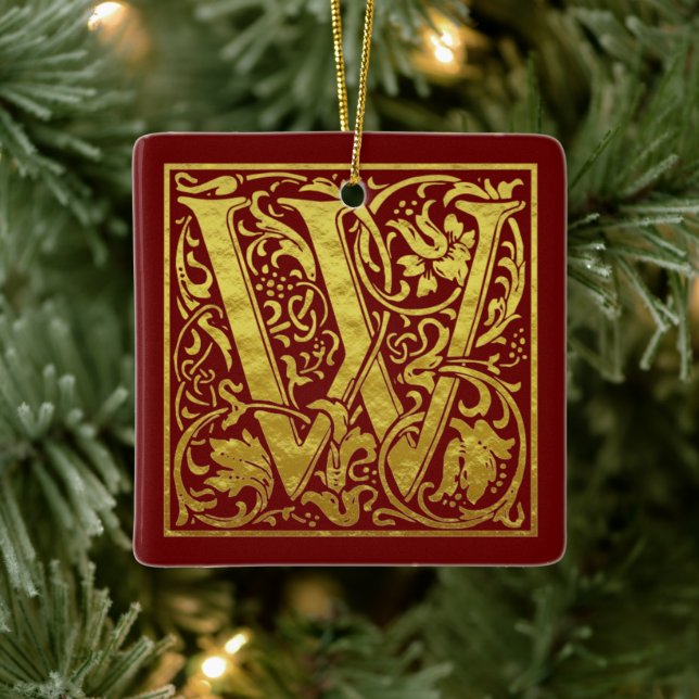 Letter W First Letter Imitate Gold Red Keramikornament (Baum)