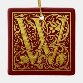 Letter W First Letter Imitate Gold Red Keramikornament