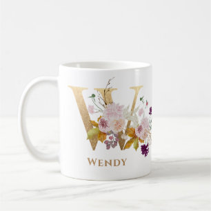 Letter W - Gold Floral Name Schwesterkollege Freun Kaffeetasse