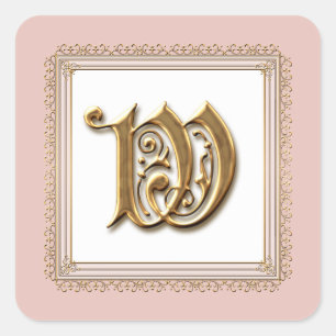 Letter W - Gold & Lace Classic Siegel Quadratischer Aufkleber