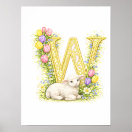 Letter W Gold Spring Nature Monogram Baby Lamb Kid Poster