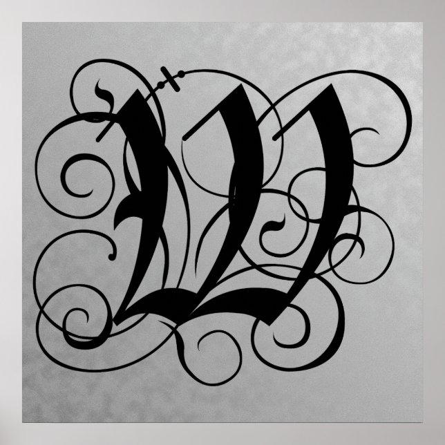 Letter W, Gothic Monogram Black Poster (Vorne)