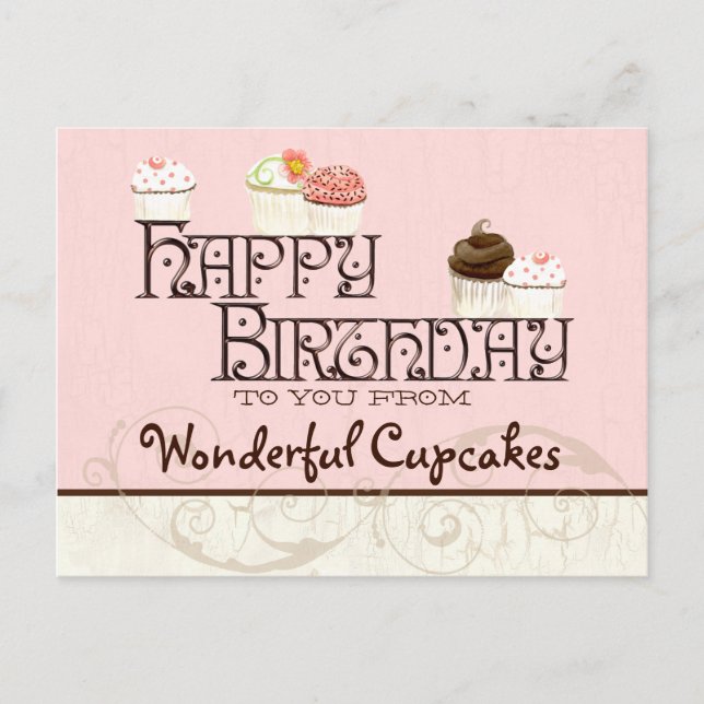 Letter W Happy Birthday Cupcake Business Postkarte (Vorderseite)