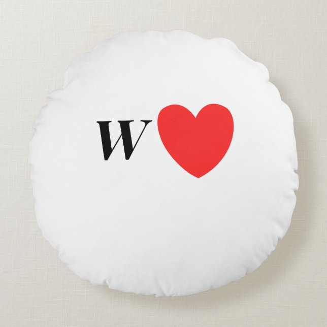 Letter W Heart - Valentine Initial Love Design Rundes Kissen (Vorderseite)