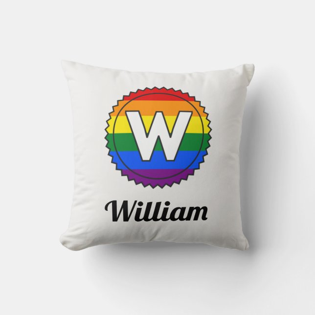 Letter W Initial & Name Gay Pride Rainbow Monogram Kissen (Vorderseite)
