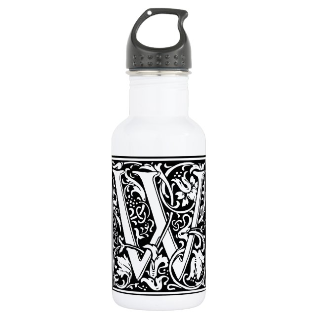 Letter W Mittelalterliche Monogram Art Nouveau Edelstahlflasche (Vorderseite)