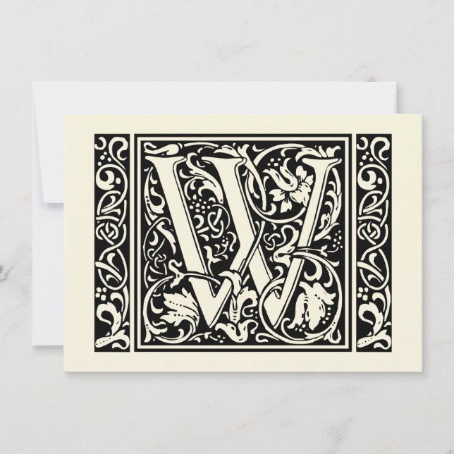 Letter W Mittelalterliche Monogram Art Nouveau Einladung (Vorderseite)