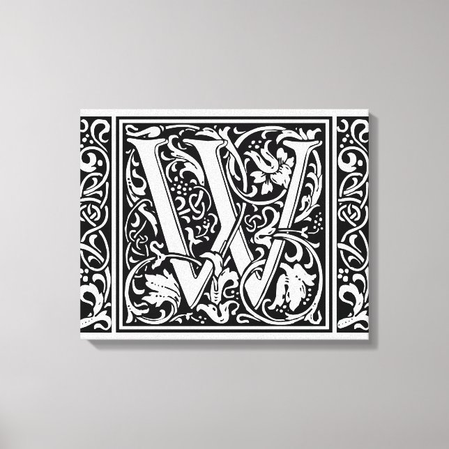 Letter W Mittelalterliche Monogram Art Nouveau Leinwanddruck (Vorderseite)