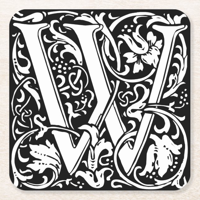Letter W Mittelalterliche Monogram Art Nouveau Rechteckiger Pappuntersetzer (Vorderseite)