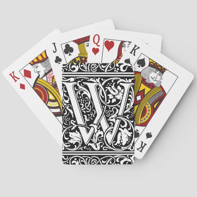 Letter W Mittelalterliche Monogram Art Nouveau Spielkarten (Rückseite)
