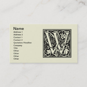Letter W Mittelalterliche Monogram Art Nouveau Visitenkarte