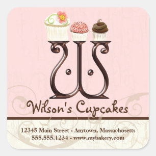 Letter W Monogram Cupcake Logo Business-Aufkleber Quadratischer Aufkleber