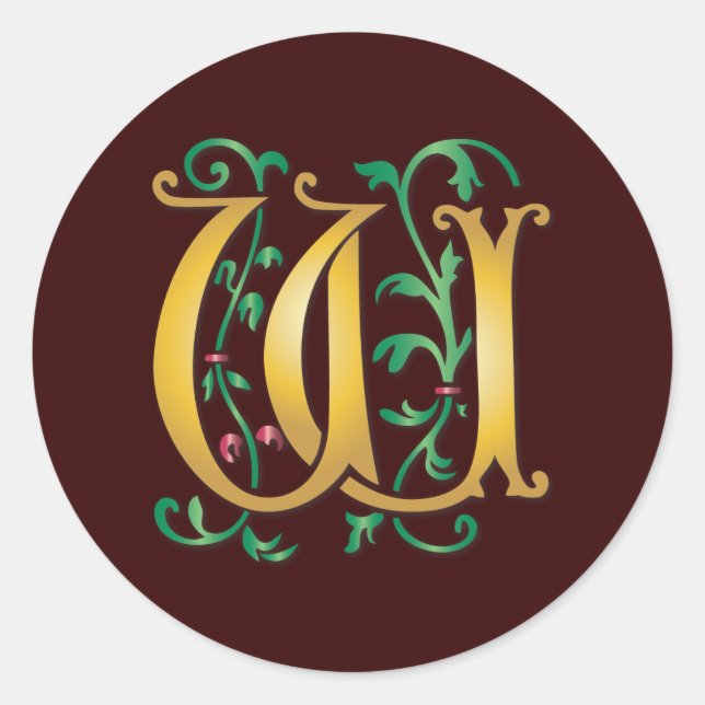 Letter W Monogram Runder Aufkleber (Vorderseite)