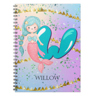 Letter W Monogram Watercolor Niedlich Mermaid Kind Notizblock