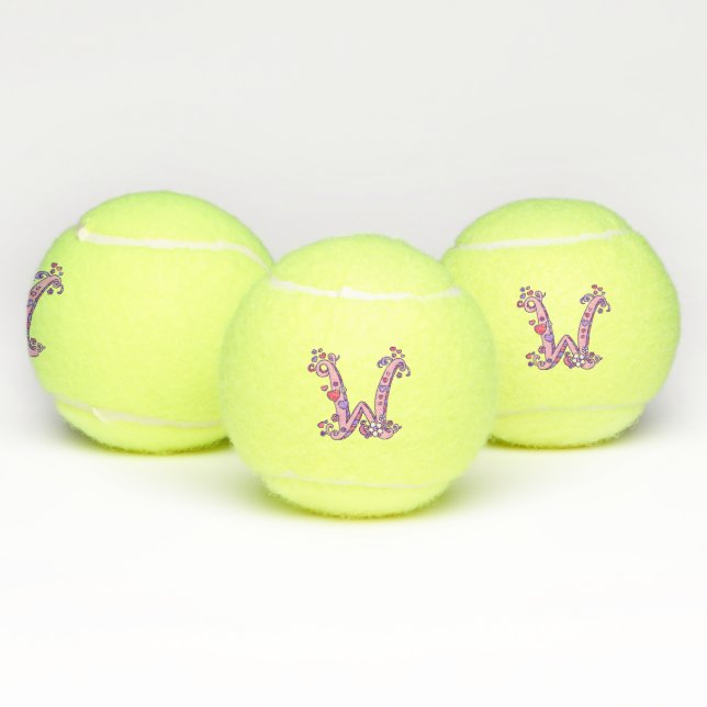 Letter-W-Monogramm-Girls personalisierte Doodart Tennisbälle (Multi)
