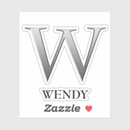Letter W Two-Tone Silver Gray und Name Aufkleber