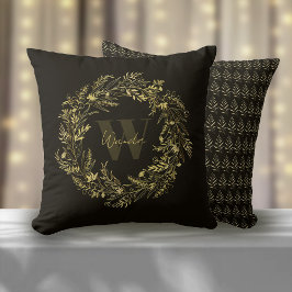 Letter W Warm Gold Botanical Monogram Kissen