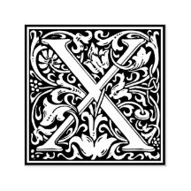 Letter X Art Nouveau Schwarz/Weiß Tile