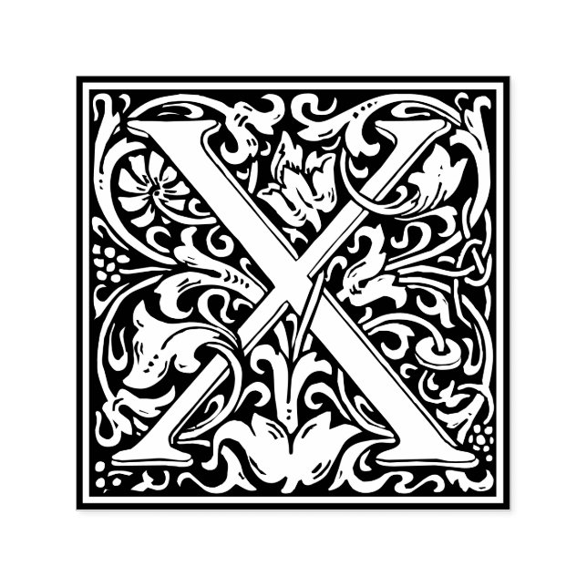 Letter X Art Nouveau Schwarz/Weiß Tile Permastempel (Design)