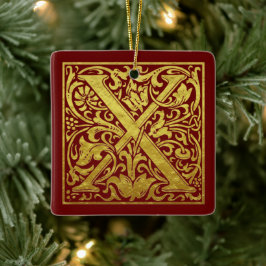 Letter X First Letter Imitate Gold Red Keramikornament