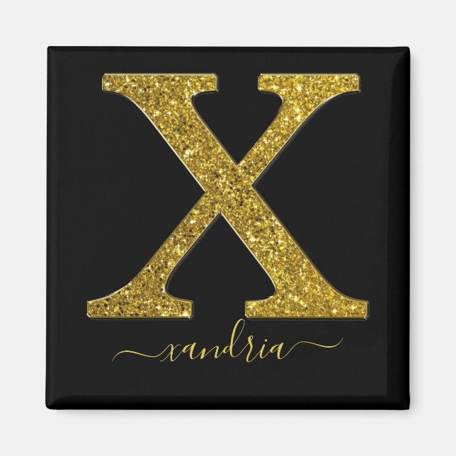Letter X Gold Glitzer Magnet (Vorne)