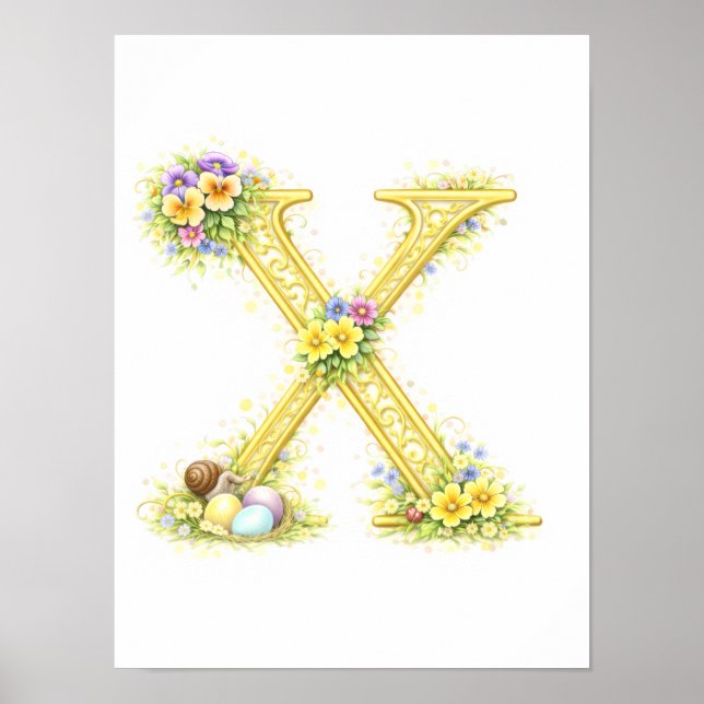 Letter X Gold Spring Nature Monogram Pansy Kids Poster (Vorne)
